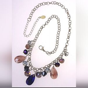 Signed Ali Kahn New York Faceted Aurora Borealis Purple Crystal Bead Necklace